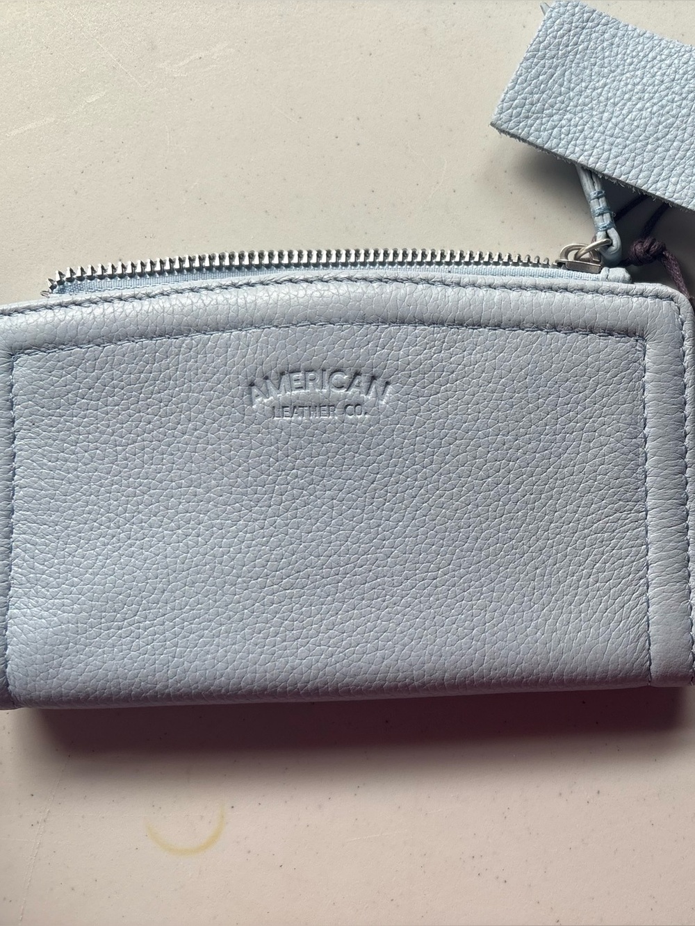 American Leather Co. Naples CC Wallet, Blue Aura Pebbled Leather — NWT